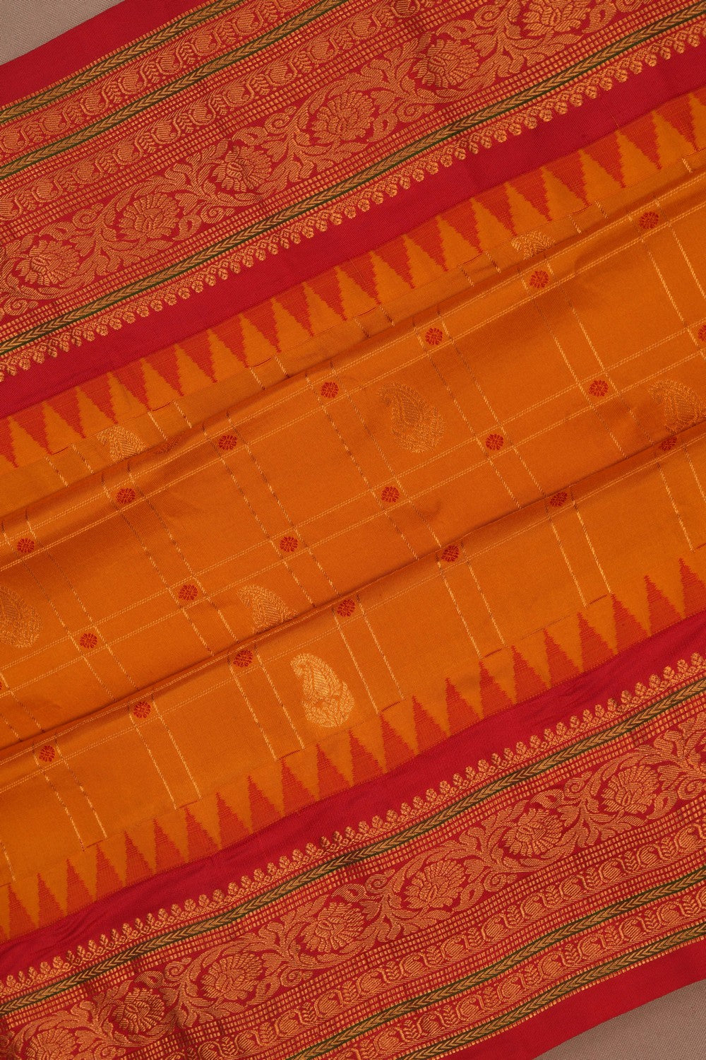 Image of Gadwal Silk Kattam Mustard Saree